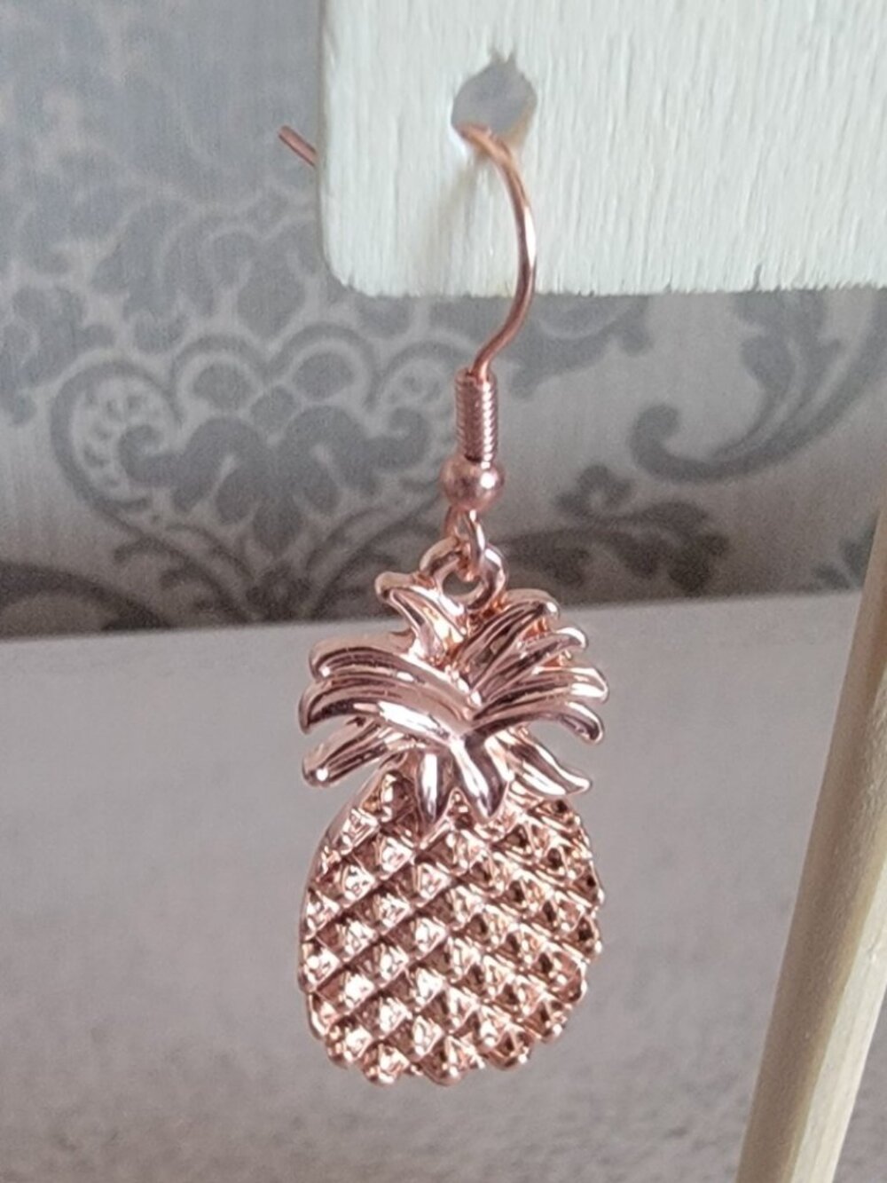 Rose Gold Pineapple Earrings - Picture 2 of 3